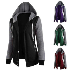Contrast Sleeves Button Style Winter Hoodie For Her. Contrast Sleeves Button Style Winter Hoodie For Her.