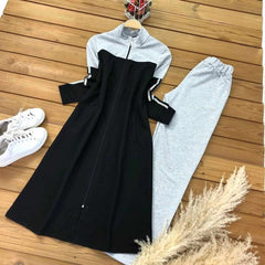 Sleeves Stripe Style Patch-Work Long 2-Pcs Winter Tracksuit. D-1 Sleeves Stripe Style Patch-Work Long 2-Pcs Winter Tracksuit. D-1