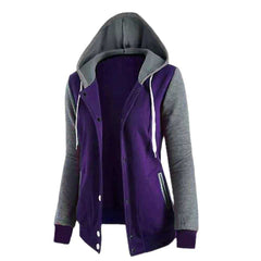 Contrast Sleeves Button Style Winter Hoodie For Her. Contrast Sleeves Button Style Winter Hoodie For Her.