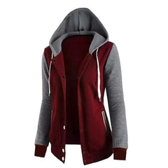 Contrast Sleeves Button Style Winter Hoodie For Her. Contrast Sleeves Button Style Winter Hoodie For Her.