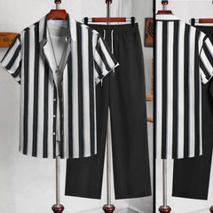 Stripe Printed Shirt Style  Dry-Fit 2-Pcs Summer Suit. MS3D-51 Stripe Printed Shirt Style  Dry-Fit 2-Pcs Summer Suit. MS3D-51