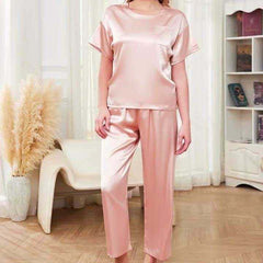 Imported Pocket Tshirt-Style 2-Pcs Silk Nightsuit. (Tshirt+Pajama) Imported Pocket Tshirt-Style 2-Pcs Silk Nightsuit. (Tshirt+Pajama)