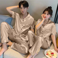 Imported Regular Style Unisex 2-Pcs Silk Nightsuit. (H-Sleeve+Pajama) Imported Regular Style Unisex 2-Pcs Silk Nightsuit. (H-Sleeve+Pajama)