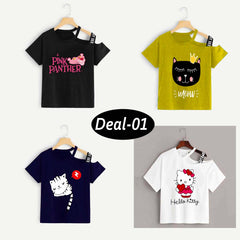 Bundle Of 4 Shoulder-Open Short-Length Half Sleeve Printed Tee. Style-D4 Bundle Of 4 Shoulder-Open Short-Length Half Sleeve Printed Tee. Style-D4