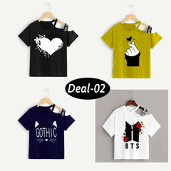 Bundle Of 4 Shoulder-Open Short-Length Half Sleeve Printed Tee. Style-D4 Bundle Of 4 Shoulder-Open Short-Length Half Sleeve Printed Tee. Style-D4