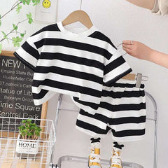 Stripe Style Printed 2-Pcs Summer Suit For Baby & Baba. Stripe Style Printed 2-Pcs Summer Suit For Baby & Baba.