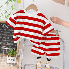 Stripe Style Printed 2-Pcs Summer Suit For Baby & Baba. Stripe Style Printed 2-Pcs Summer Suit For Baby & Baba.