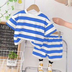 Stripe Style Printed 2-Pcs Summer Suit For Baby & Baba. Stripe Style Printed 2-Pcs Summer Suit For Baby & Baba.