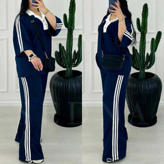 Contrast Collar 3-Stripe Style Western 2-Pcs Summer Tracksuit For Her. WSTS-06 Contrast Collar 3-Stripe Style Western 2-Pcs Summer Tracksuit For Her. WSTS-06