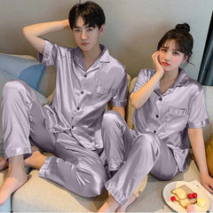 Imported Regular Style Unisex 2-Pcs Silk Nightsuit. (H-Sleeve+Pajama) Imported Regular Style Unisex 2-Pcs Silk Nightsuit. (H-Sleeve+Pajama)