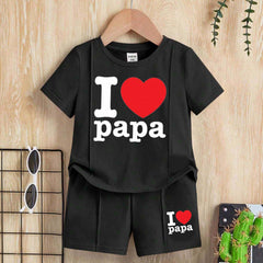 I Love PAPA Kids Pintex Style 2-Pcs Summer Suit. (HTS+SH) I Love PAPA Kids Pintex Style 2-Pcs Summer Suit. (HTS+SH)