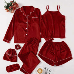 Imported All-In-One Complete 7-Pcs Silk Nightsuit. Imported All-In-One Complete 7-Pcs Silk Nightsuit.