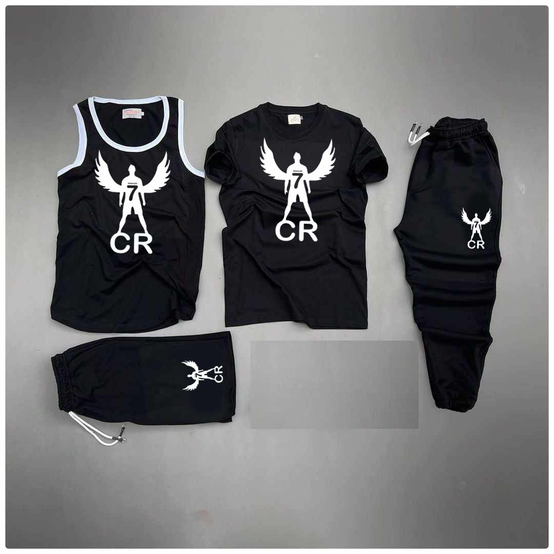 Black Cr-7 Wing's Printed Bundle Of 4 Dry-Fit Complete Summer Deal.