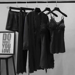 Imported Lace Style Complete 5-Pcs Silk Nightsuit. Imported Lace Style Complete 5-Pcs Silk Nightsuit.