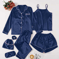 Imported All-In-One Complete 7-Pcs Silk Nightsuit. Imported All-In-One Complete 7-Pcs Silk Nightsuit.