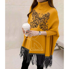 Butterfly Printed Bat-Wing Style Viscose Poncho. Butterfly Printed Bat-Wing Style Viscose Poncho.