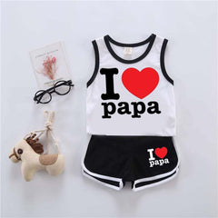I Love PAPA Sando Style 2-Pcs Summer Suit. (SD+SH) I Love PAPA Sando Style 2-Pcs Summer Suit. (SD+SH)