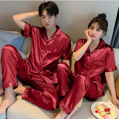 Imported Regular Style Unisex 2-Pcs Silk Nightsuit. (H-Sleeve+Pajama) Imported Regular Style Unisex 2-Pcs Silk Nightsuit. (H-Sleeve+Pajama)