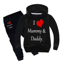Kids I love Mummy and Daddy Printed Hoodie Style 2-Pcs Winter Track-Suit. Kids I love Mummy and Daddy Printed Hoodie Style 2-Pcs Winter Track-Suit.