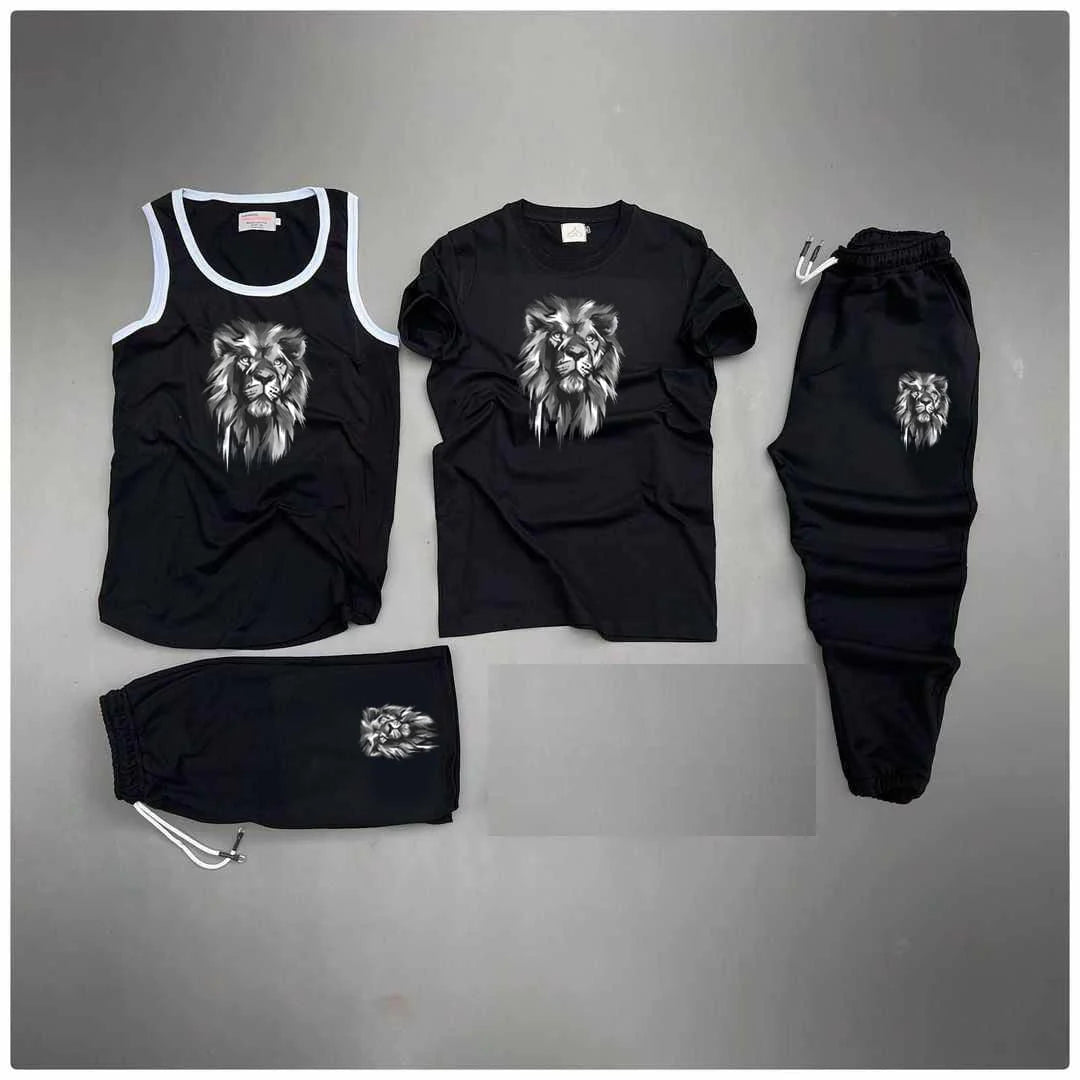 Black Grey-Lion Printed Bundle Of 4 Dry-Fit Complete Summer Deal.