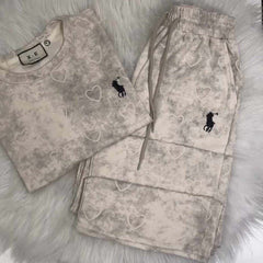 Heart Textured Horse Logo Printed Style Western 2-Pcs Summer Tracksuit For Her. WSTS-08 Heart Textured Horse Logo Printed Style Western 2-Pcs Summer Tracksuit For Her. WSTS-08