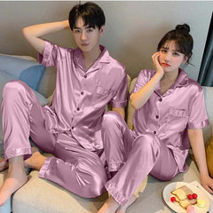 Imported Regular Style Unisex 2-Pcs Silk Nightsuit. (H-Sleeve+Pajama) Imported Regular Style Unisex 2-Pcs Silk Nightsuit. (H-Sleeve+Pajama)