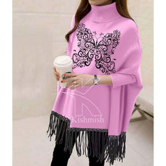 Butterfly Printed Bat-Wing Style Viscose Poncho. Butterfly Printed Bat-Wing Style Viscose Poncho.