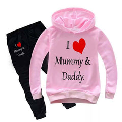 Kids I love Mummy and Daddy Printed Hoodie Style 2-Pcs Winter Track-Suit. Kids I love Mummy and Daddy Printed Hoodie Style 2-Pcs Winter Track-Suit.