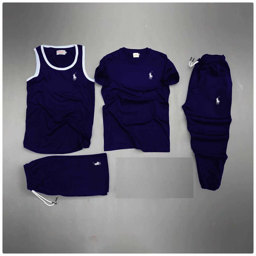 Blue Polo Horse Logo Printed Bundle Of 4 Dry-Fit Complete Summer Deal.