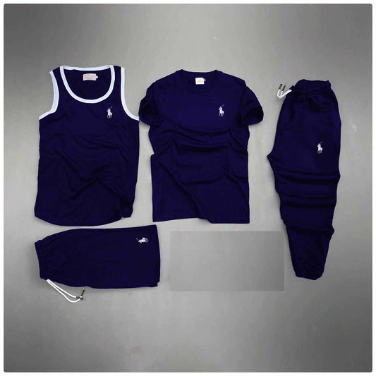 Blue Polo Horse Logo Printed Bundle Of 4 Dry-Fit Complete Summer Deal.