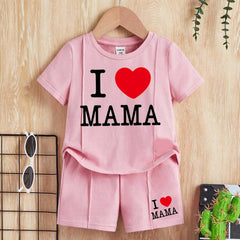 I Love MAMA Kids Pintex Style 2-Pcs Summer Suit. (HTS+SH) I Love MAMA Kids Pintex Style 2-Pcs Summer Suit. (HTS+SH)