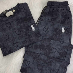 Heart Textured Horse Logo Printed Style Western 2-Pcs Summer Tracksuit For Her. WSTS-08 Heart Textured Horse Logo Printed Style Western 2-Pcs Summer Tracksuit For Her. WSTS-08