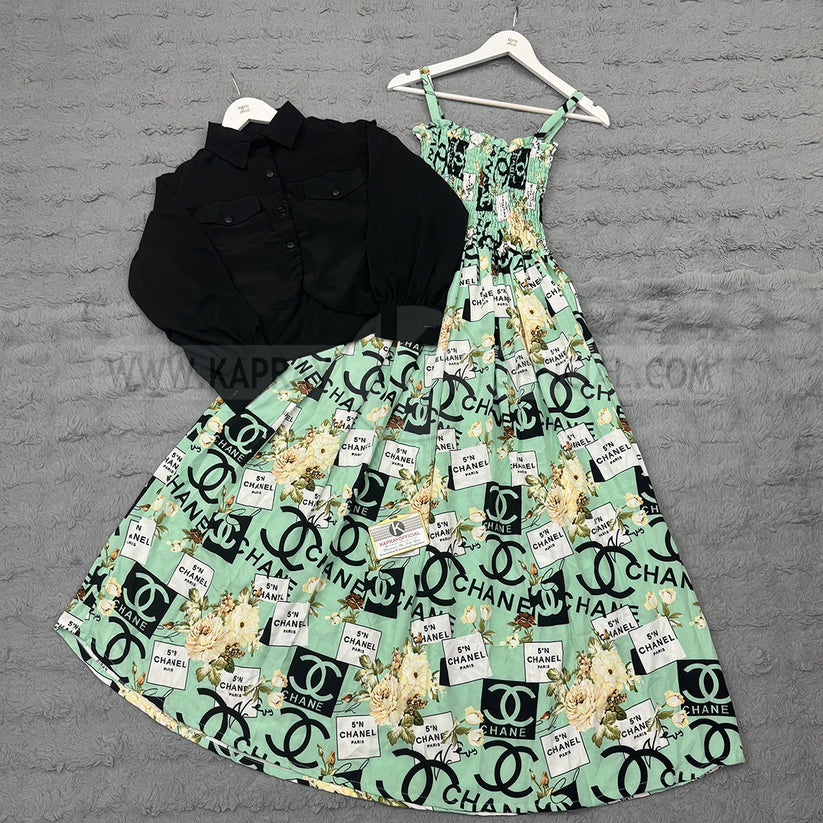 Short Koti & Printed Smoky Maxi Style Western 2-Pcs Stiched Suit. SKM-14