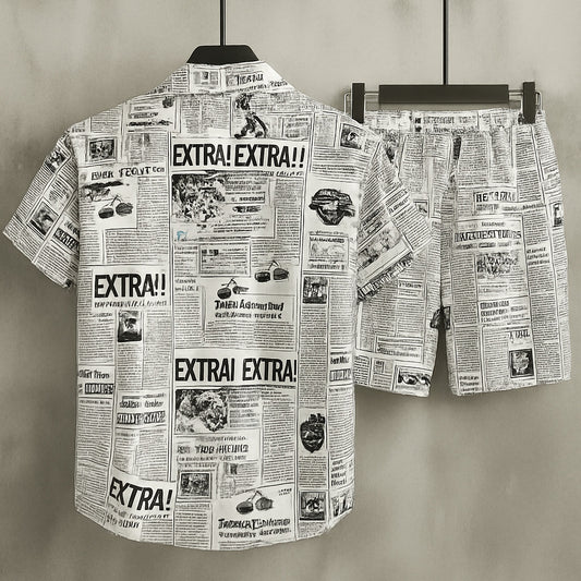 All-Over 3D News-Paper Printed Premium Quality Dry-Fit 2-Pcs Summer Suit. MS3D-14