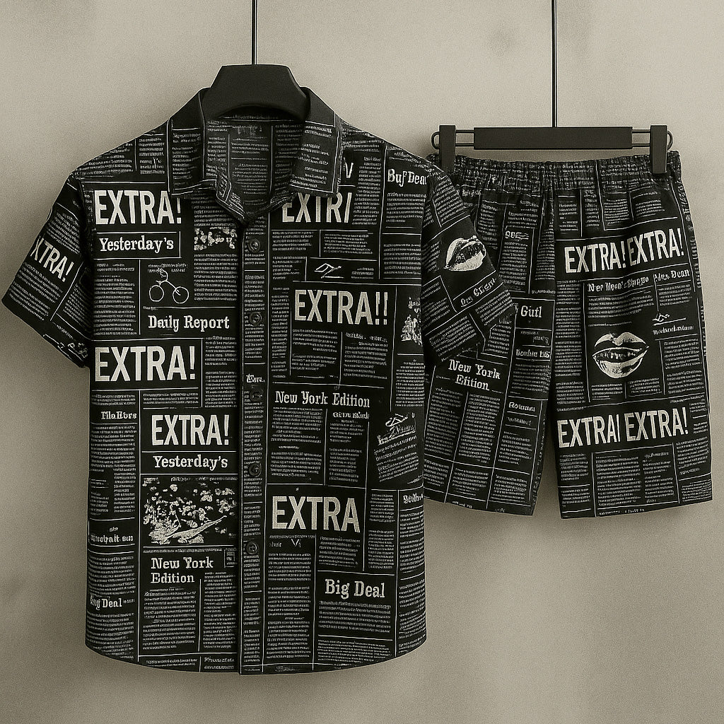 All-Over News-Paper 3D Printed Premium Quality Dry-Fit 2-Pcs Summer Suit. MS3D-15