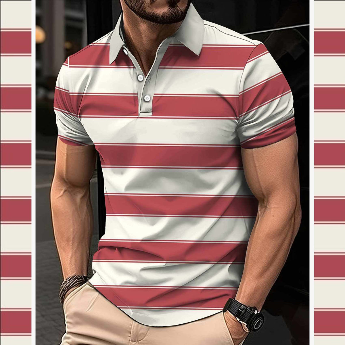 Dry-Fit 3D Stripe Printed Style Half-Sleeve Polo Summer Tshirt. MS3DP-101