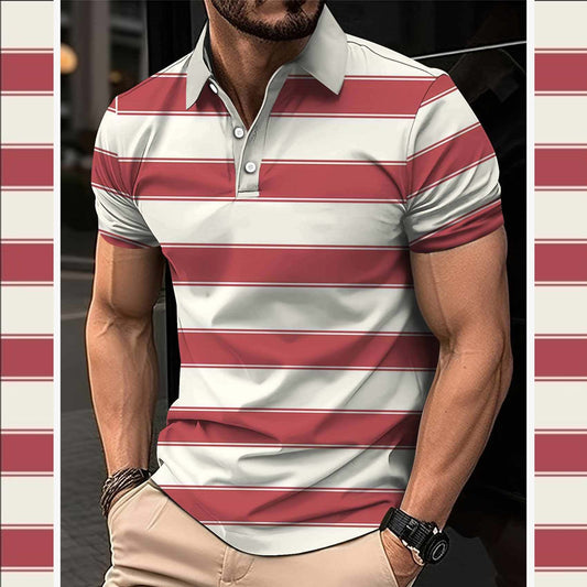 Dry-Fit 3D Stripe Printed Style Half-Sleeve Polo Summer Tshirt. MS3DP-101