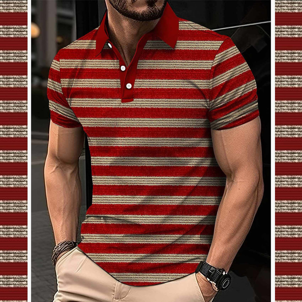 Dry-Fit 3D Stripe Printed Style Half-Sleeve Polo Summer Tshirt. MS3DP-102