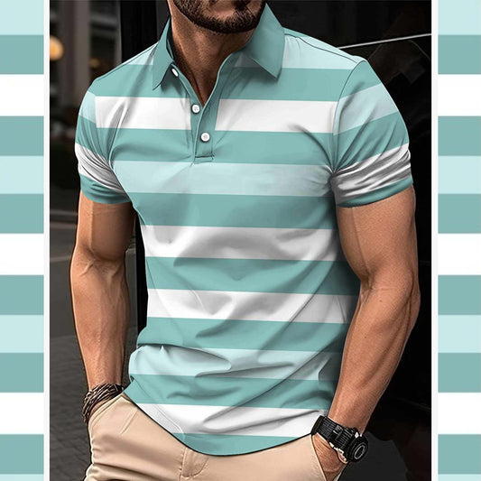 Dry-Fit 3D Stripe Printed Style Half-Sleeve Polo Summer Tshirt. MS3DP-103