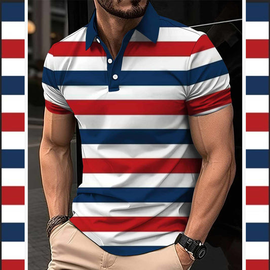 Dry-Fit 3D Stripe Printed Style Half-Sleeve Polo Summer Tshirt. MS3DP-104