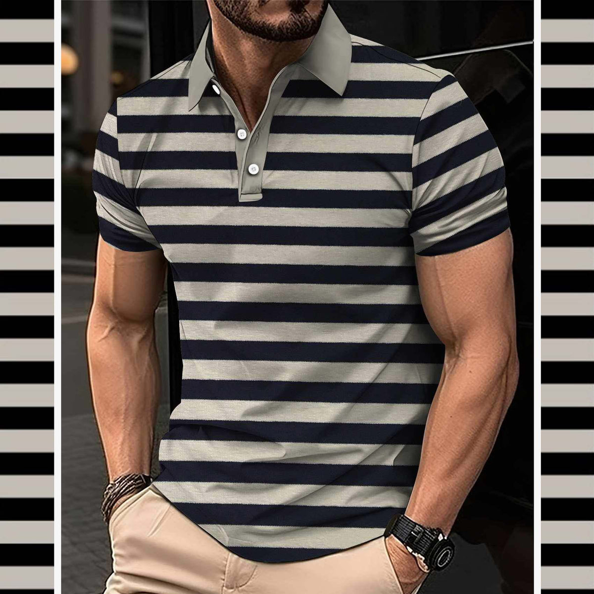 Dry-Fit 3D Stripe Printed Style Half-Sleeve Polo Summer Tshirt. MS3DP-107