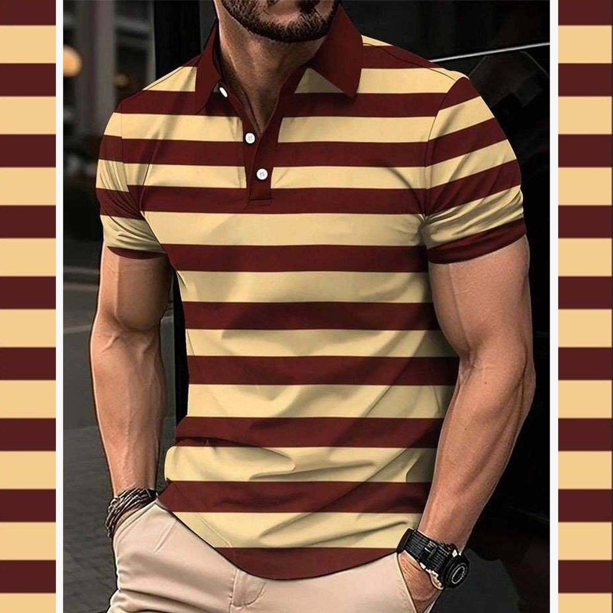 Dry-Fit 3D Stripe Printed Style Half-Sleeve Polo Summer Tshirt. MS3DP-108