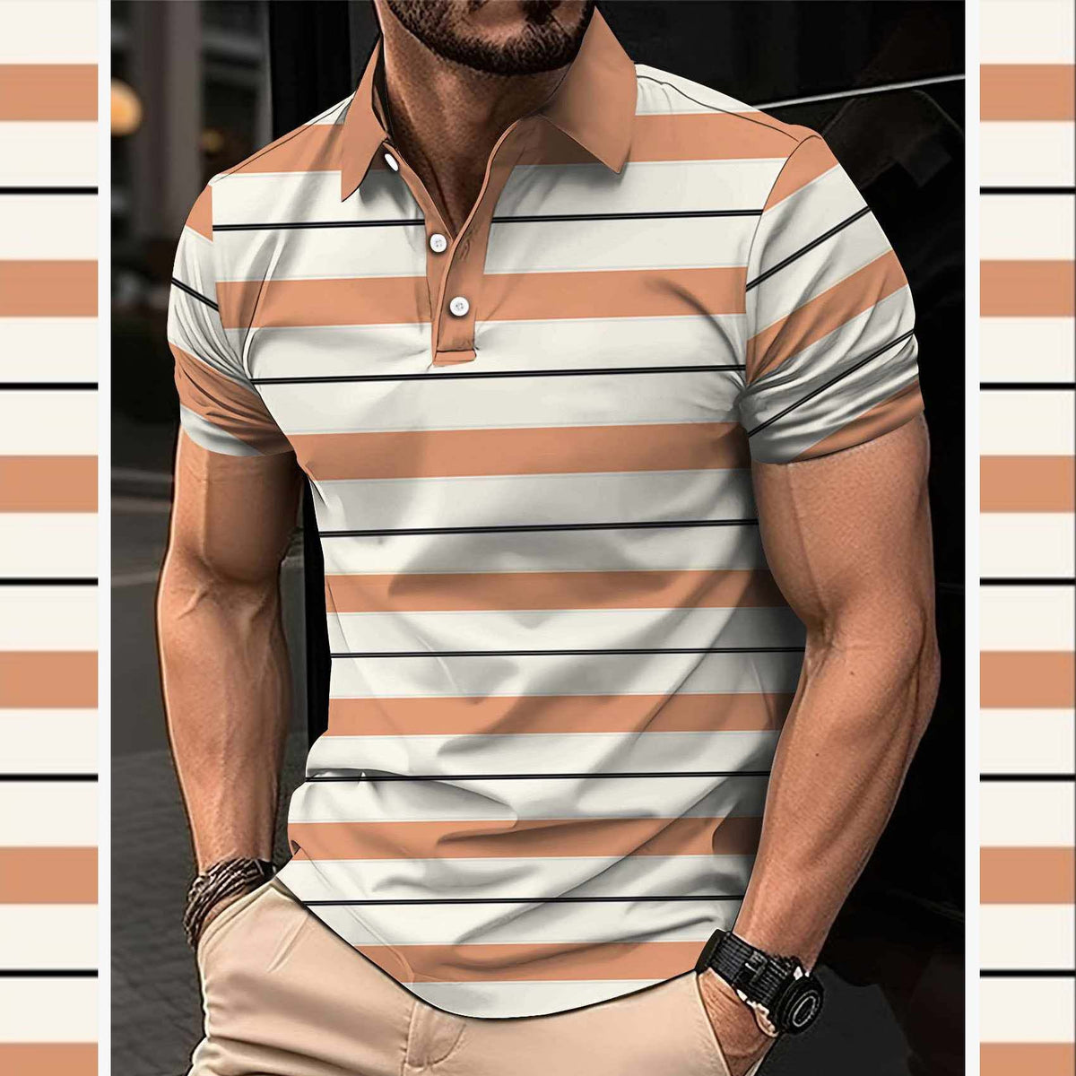 Dry-Fit 3D Stripe Printed Style Half-Sleeve Polo Summer Tshirt. MS3DP-109