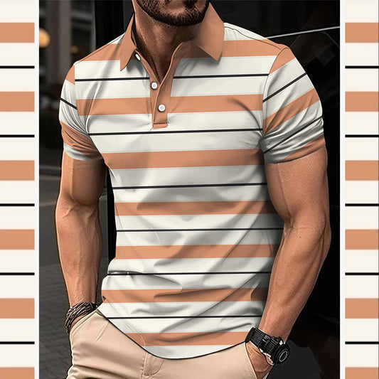 Dry-Fit 3D Stripe Printed Style Half-Sleeve Polo Summer Tshirt. MS3DP-109