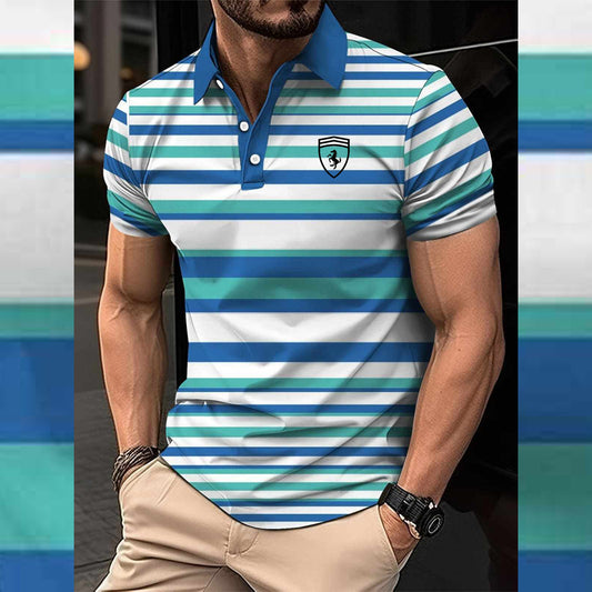 Dry-Fit 3D Stripe Printed Style Half-Sleeve Polo Summer Tshirt. MS3DP-16