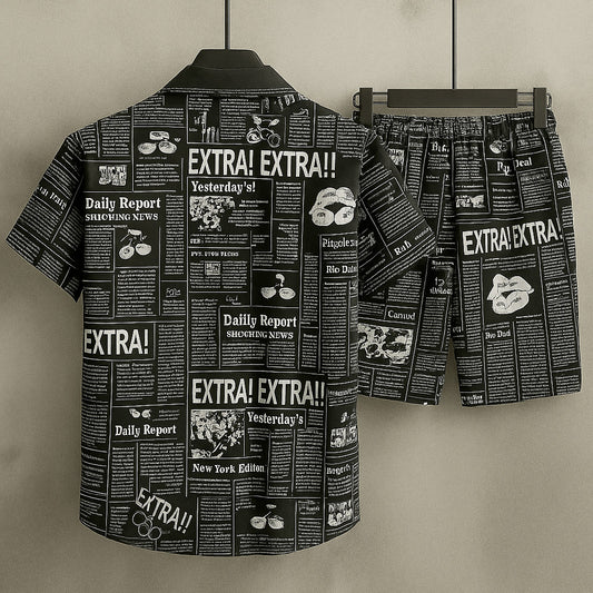 All-Over News-Paper 3D Printed Premium Quality Dry-Fit 2-Pcs Summer Suit. MS3D-15