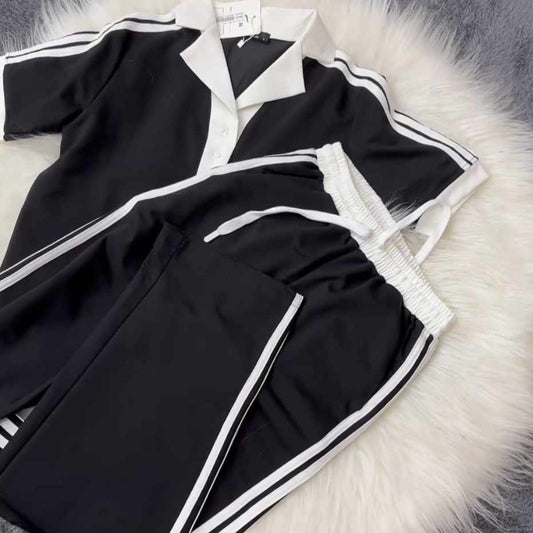 Black Contrast Collar Style Western 2-Pcs Summer Dry-Fit Tracksuit For Her. WSTS-01