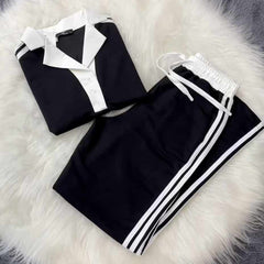 Black Contrast Collar Style Western 2-Pcs Summer Dry-Fit Tracksuit For Her. WSTS-01 Black Contrast Collar Style Western 2-Pcs Summer Dry-Fit Tracksuit For Her. WSTS-01