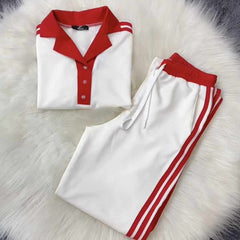 White Contrast Collar Style Western 2-Pcs Summer Dry-Fit Tracksuit For Her. WSTS-01 White Contrast Collar Style Western 2-Pcs Summer Dry-Fit Tracksuit For Her. WSTS-01