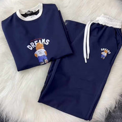 Blue Bear Dreams Drop-Shoulder Style 2-Pcs Summer Dry-Fit Tracksuit For Her. WSTS-02 Blue Bear Dreams Drop-Shoulder Style 2-Pcs Summer Dry-Fit Tracksuit For Her. WSTS-02